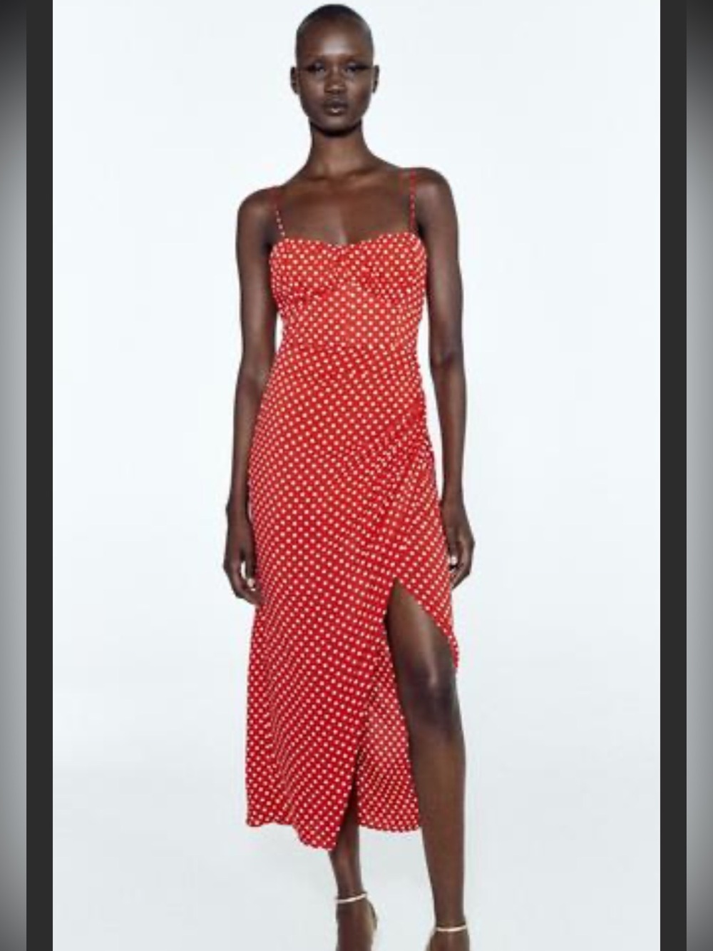 Red Polka Dot Slip Midi Dress with Side Slit (corset style) size medium